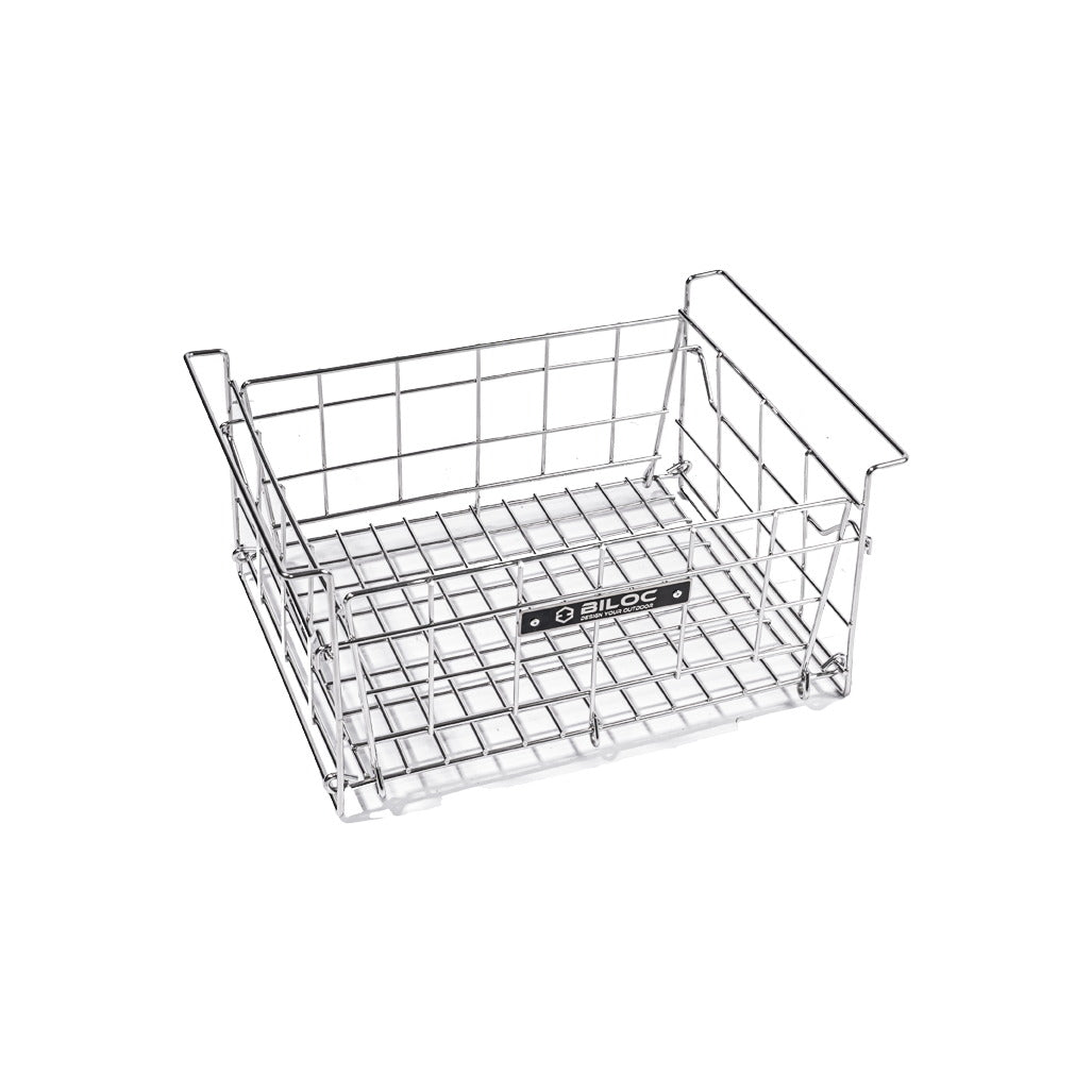 Biloc IGT folding wire basket set up and locked, seen from the front.