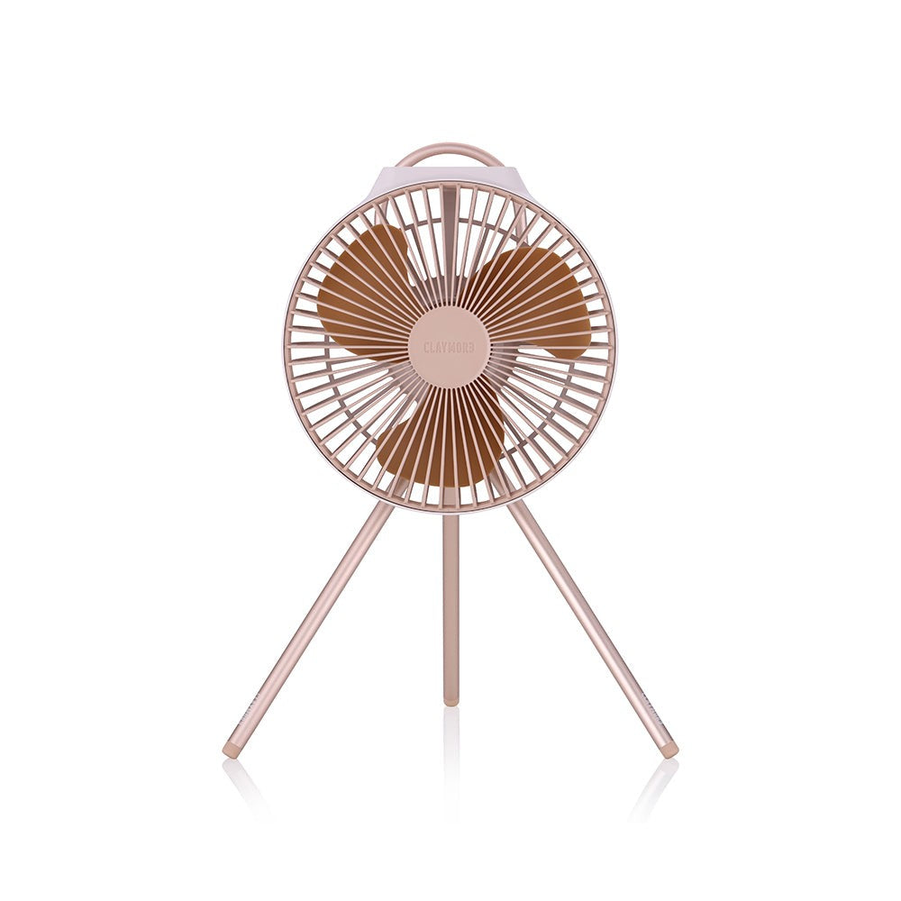 CLAYMORE V600+ rechargeable circulator fan in Sand Beige on its tripod stand, front view