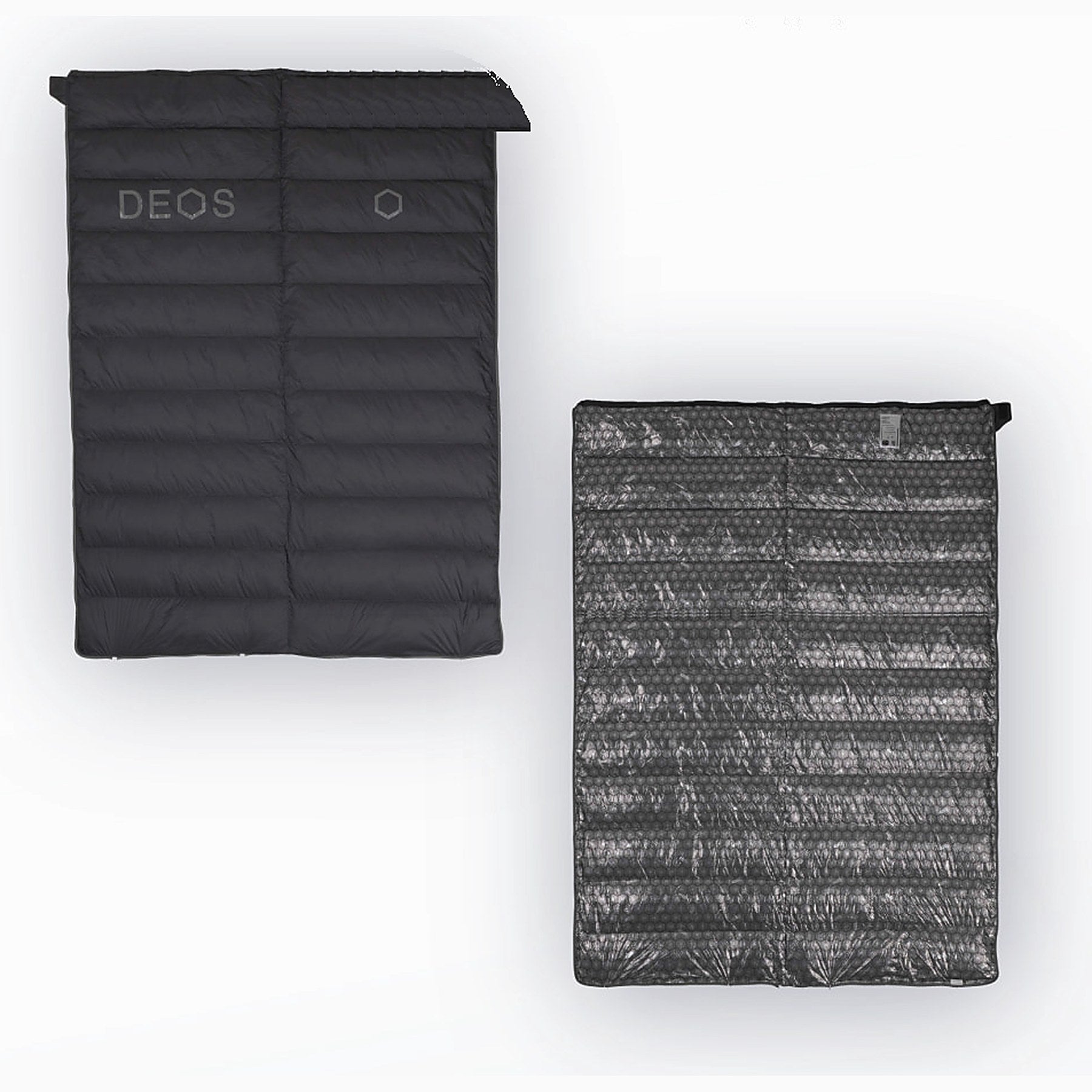 DEOS Eco-Down Camp Comforter 1500 in charcoal — quilted face and heat-reflective lining