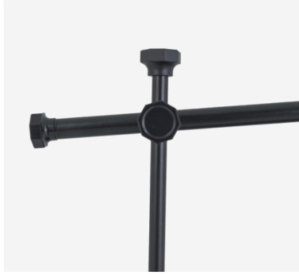 BUENOFE IGT Lantern Hanger close-up of the rail dual-joint pole connector, a cross-shaped aluminum fitting that clamps the pole to the table rail, shown on a white background.