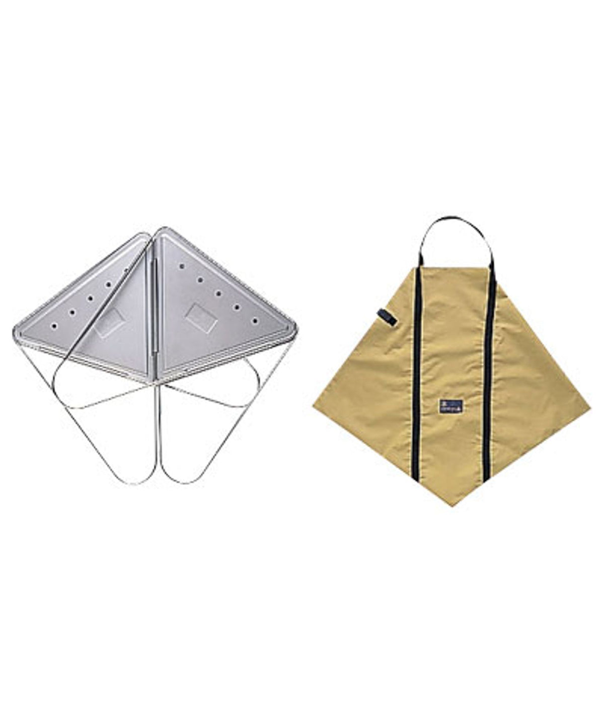 Pack & Carry Fireplace folded flat beside its tan carry case