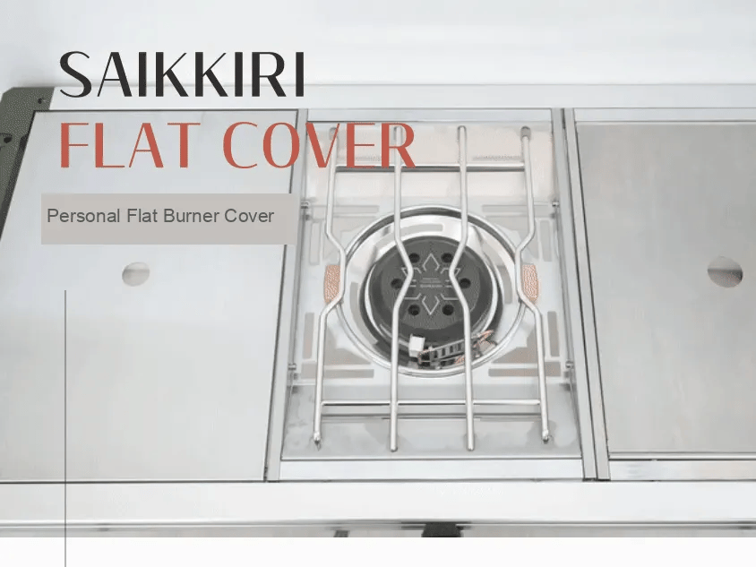 Hand sliding the stainless Flat Cover over the Personal Flat Burner