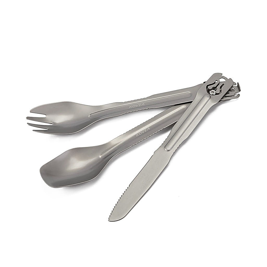Versatile Cutlery Set spoon, fork, and knife fanned out on a white background