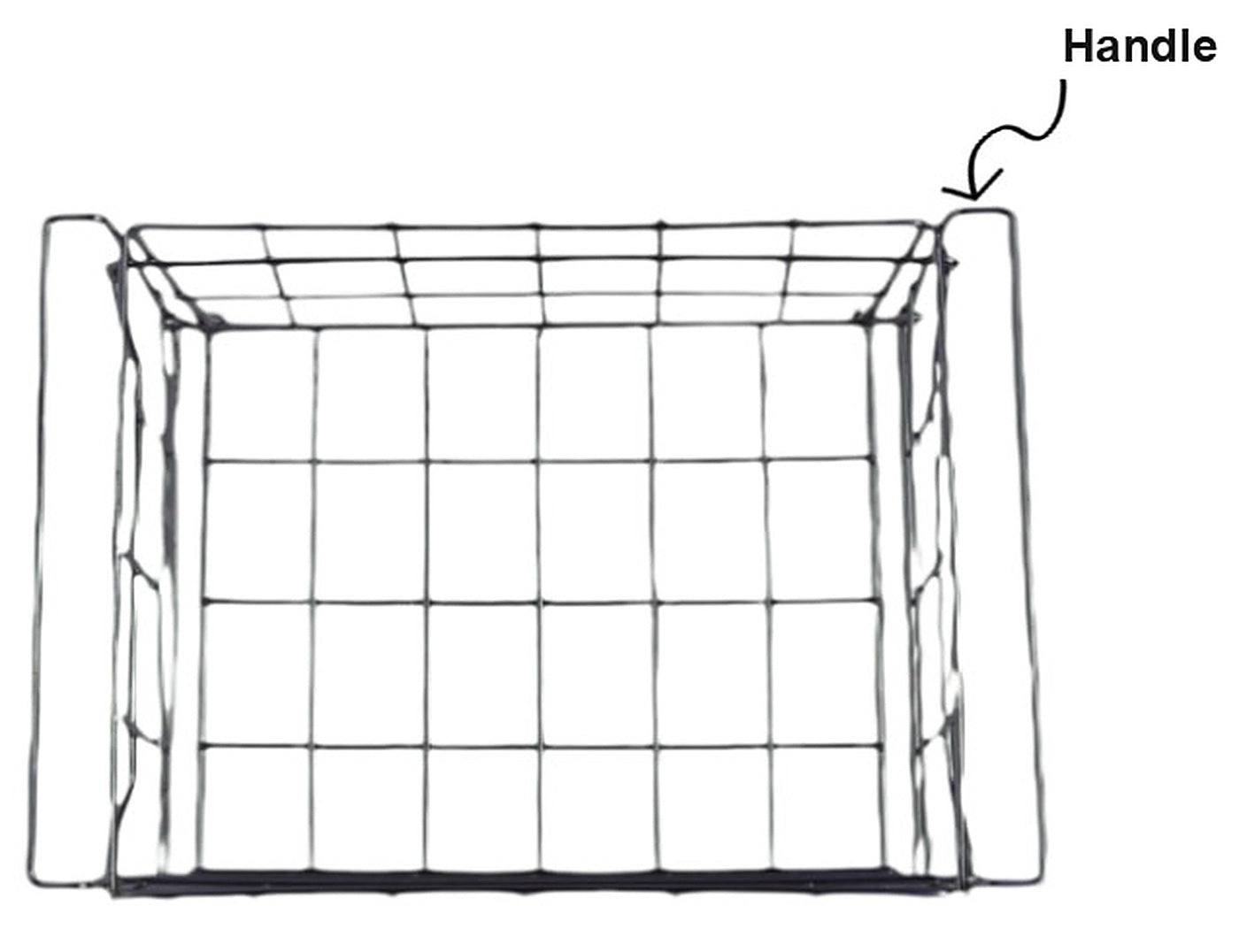 Diagram of the folding wire basket with the side handle called out.