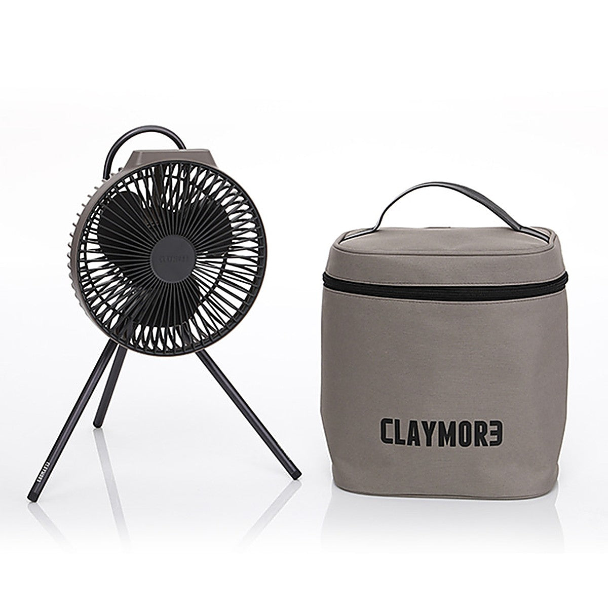 V600 fan on its tripod standing beside the grey V600+ size case