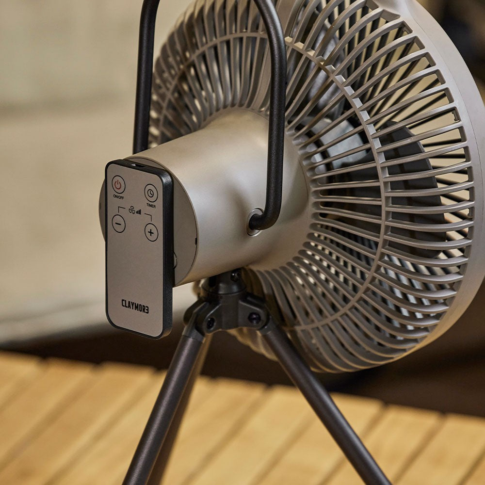 Remote control attached magnetically to the rear of the Warm Grey V1040 fan