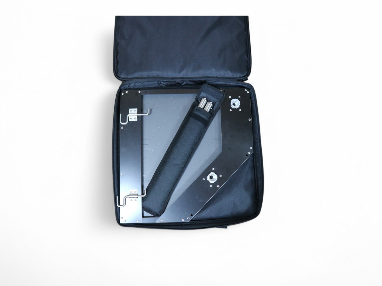 Open carry bag with the corner table and the rolled leg bag packed inside.