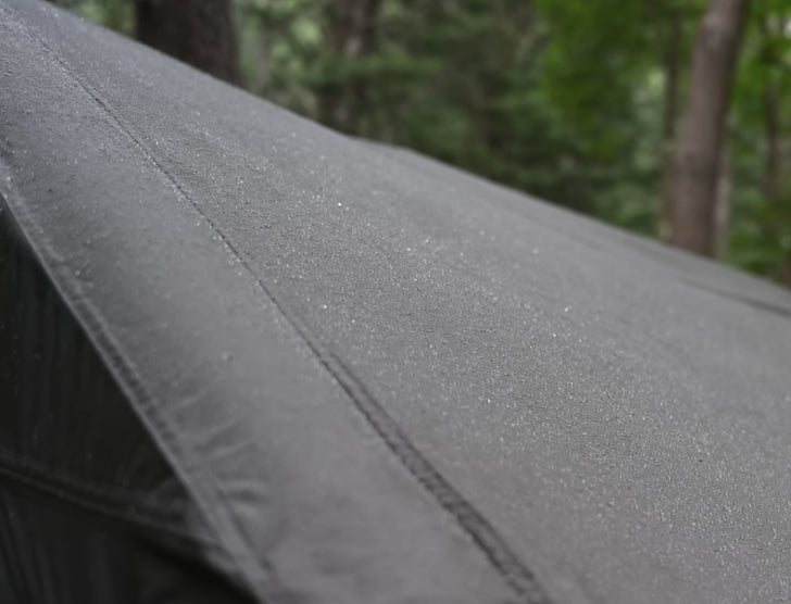 Close-up of PU-coated polyester fabric showing water beading on surface