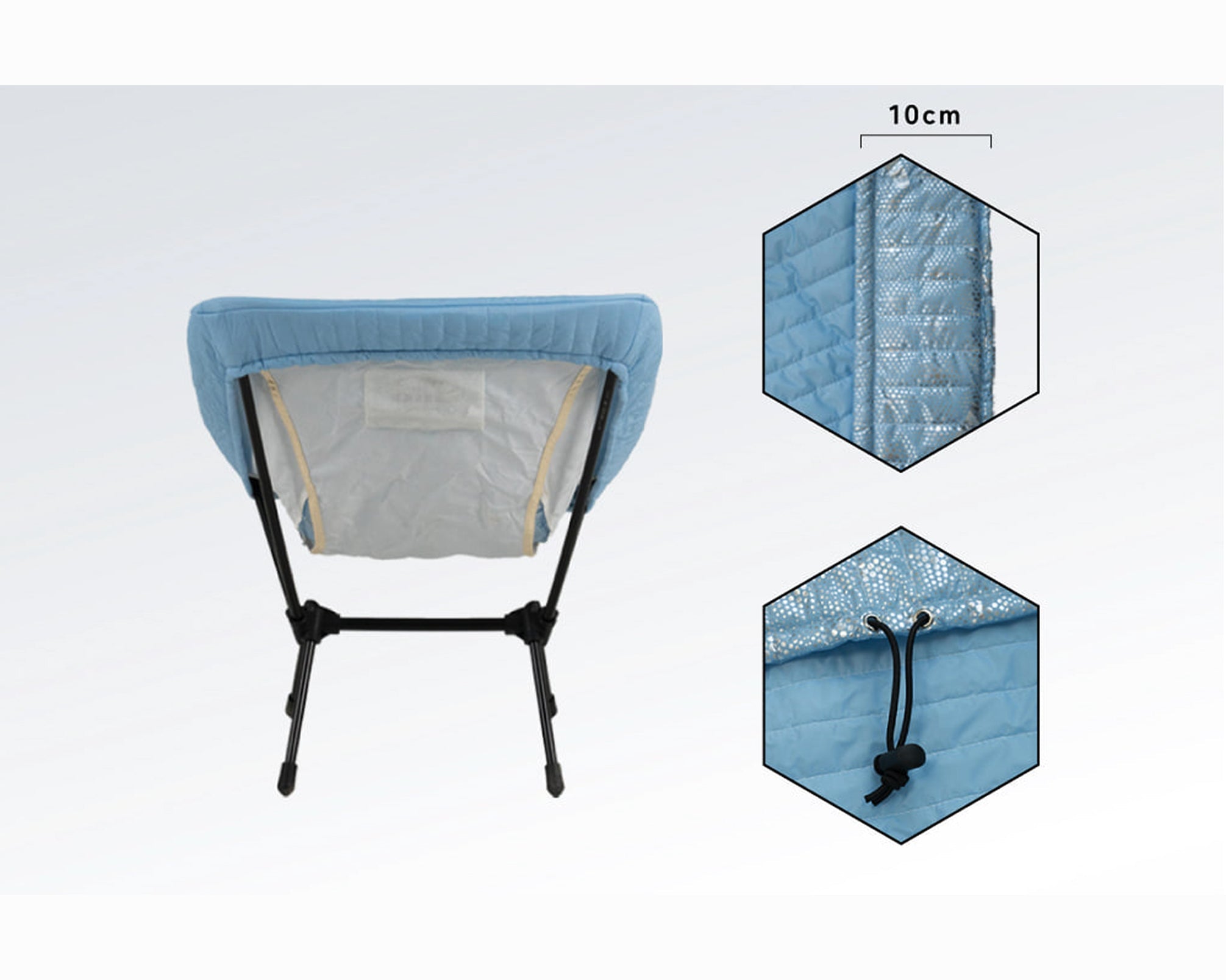 DEOS Chair Warmer in gray fitted on a lightweight camp chair