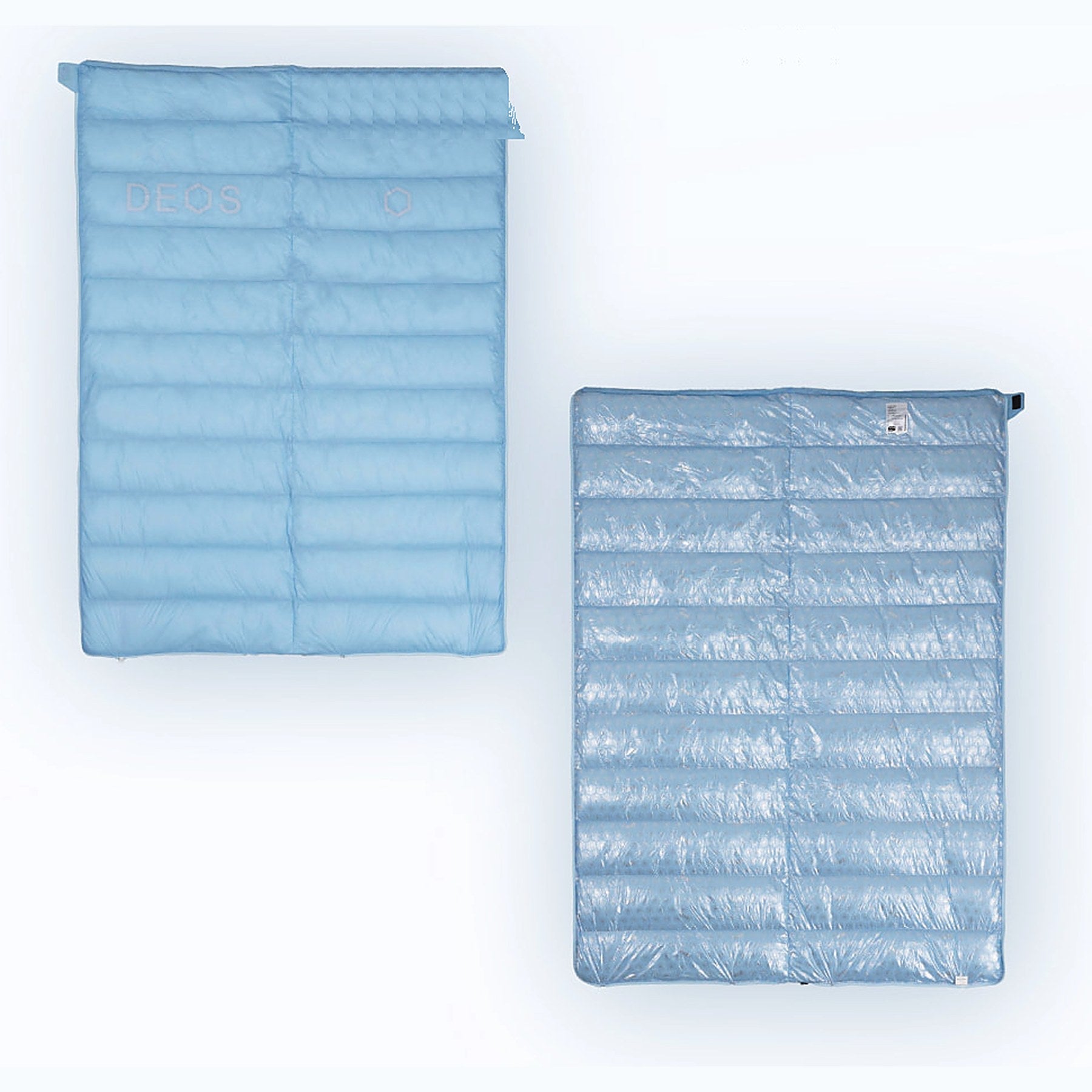 DEOS Eco-Down Camp Comforter 1500 in sky blue — quilted face and heat-reflective lining