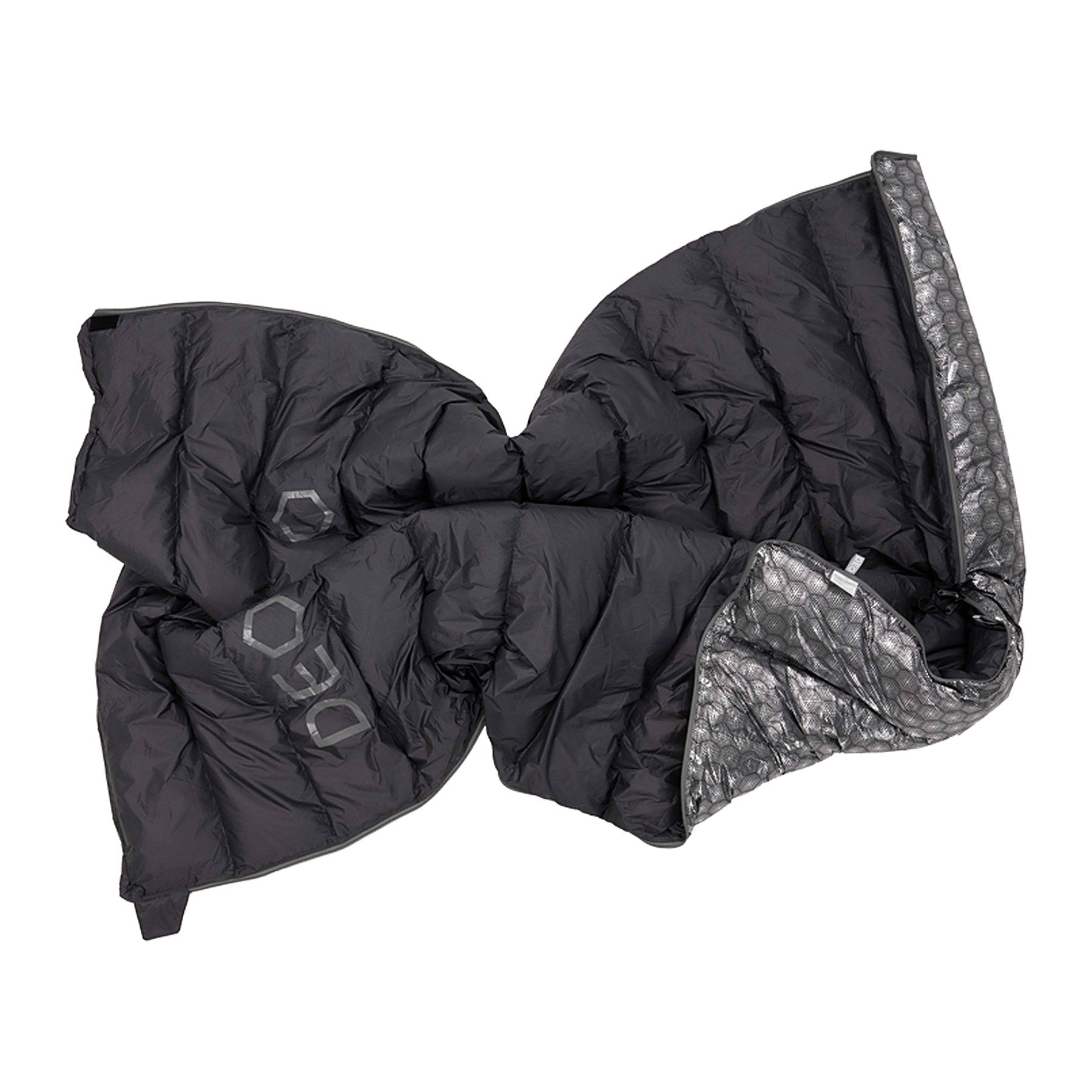 DEOS Eco-Down Camp Comforter 1500 — studio detail, charcoal