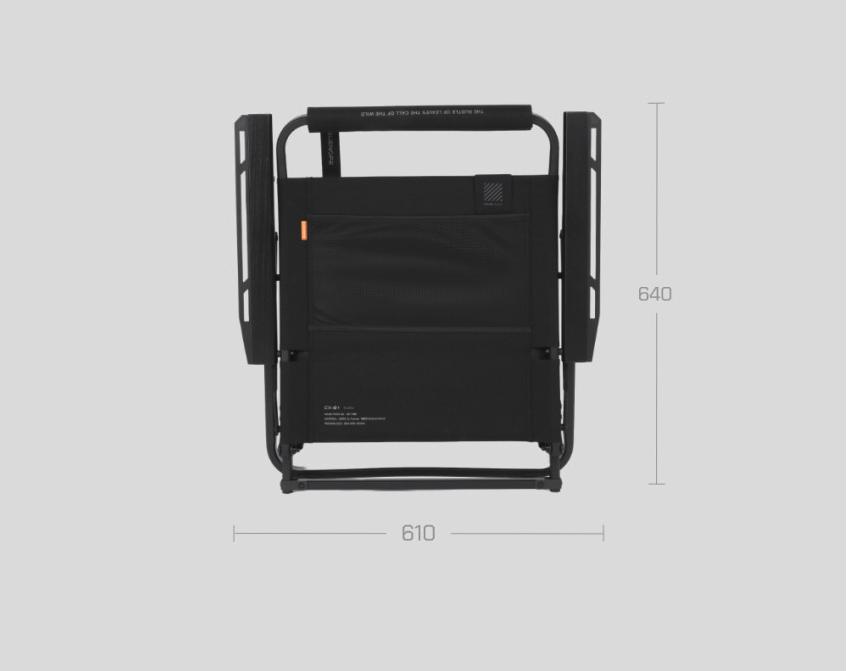 FLOW folding chair folded dimensions: 610 mm wide x 640 mm high
