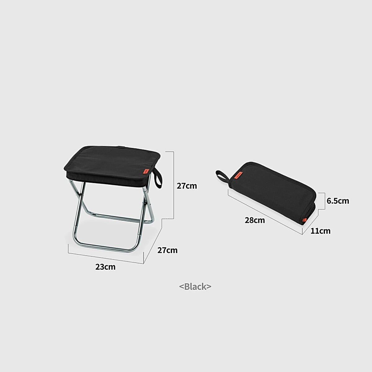 Folding BBQ Chair dimensions: 23 x 27 x 27 cm set up, 28 x 11 x 6.5 cm packed