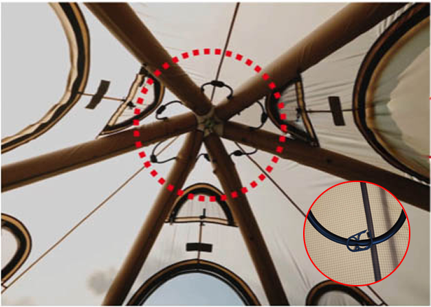 Gopamir G450 air-lock connector junction at upper canopy with two close-up details of valve mechanism