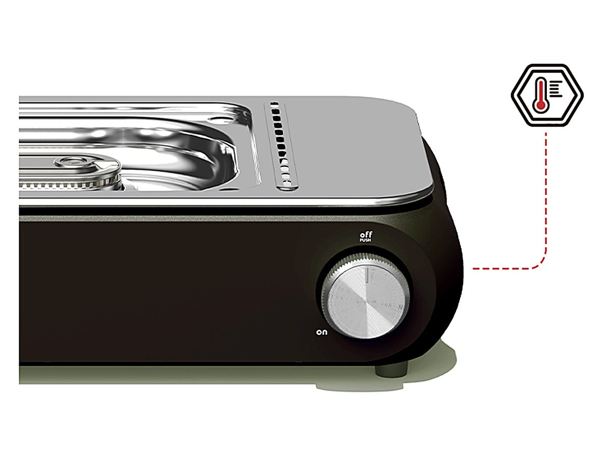 Heat-resistant plastic stove body with control knob