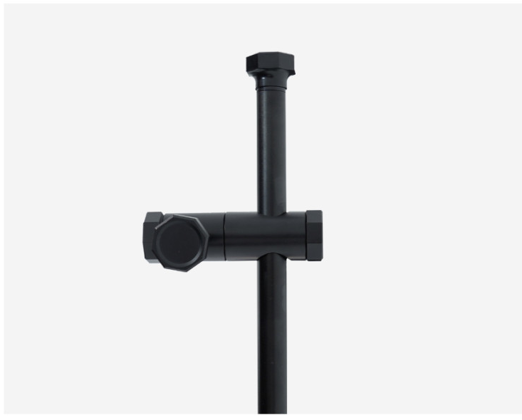 BUENOFE IGT Lantern Hanger detail of the angle-adjustable bracket that joins the base pole and hanger pole, showing the pivot that aims the lantern, photographed on a white background.