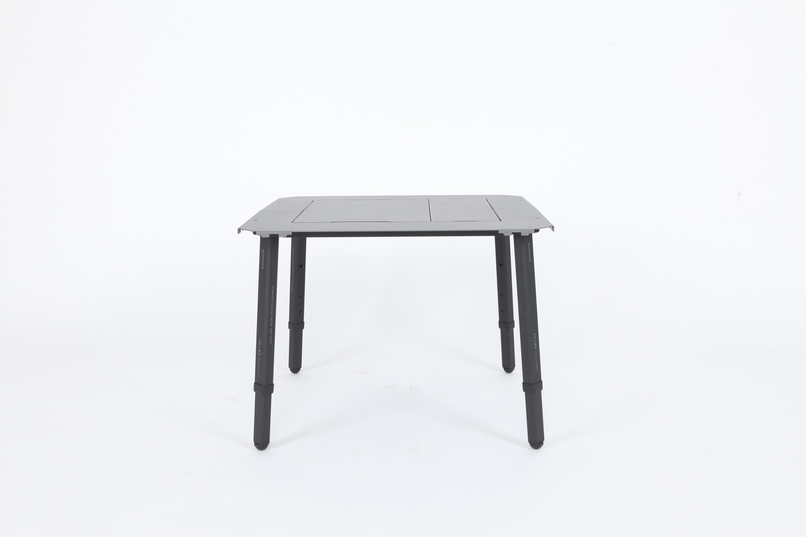 BUENOFE IGT Quick Slot Table Leg shown in a straight-on front elevation on a white background with all four legs extended to full height, illustrating the telescoping range that raises the IGT tabletop to a level standing setup.
