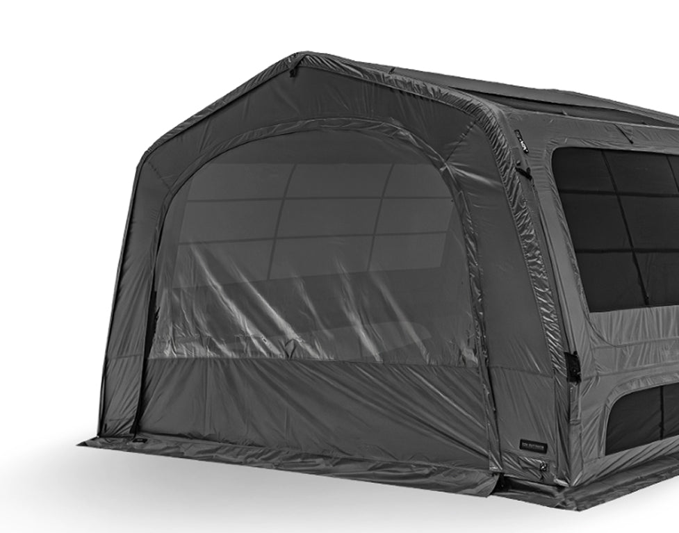 Smog TPU panel installed on T-250 Air Shelter front showing forest view