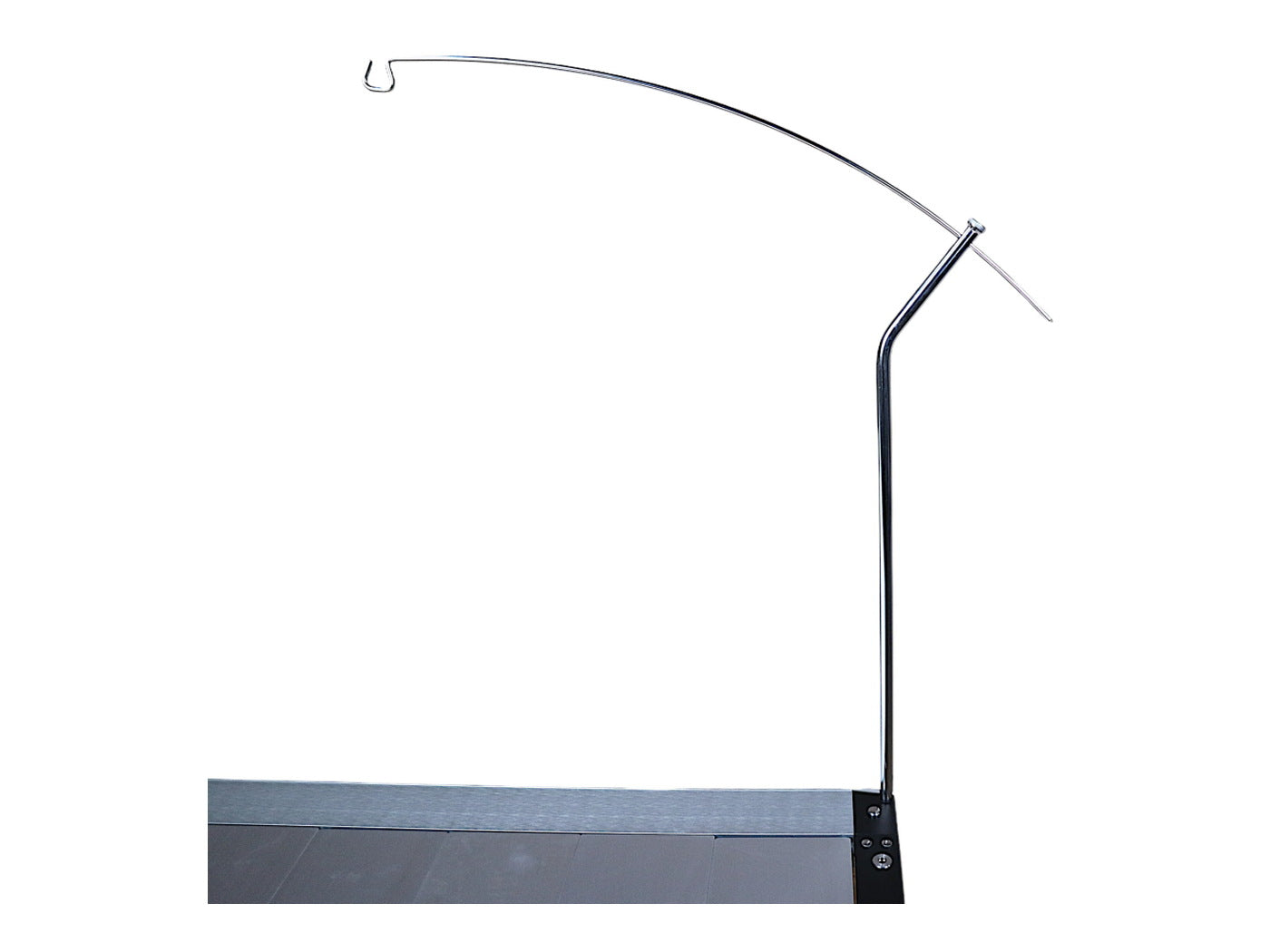The Biloc IGT lantern hanger bolted to a table edge, showing the full 304 stainless arm and hook.