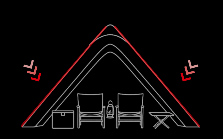 Standard A-frame silhouette — steep side walls reduce usable interior space