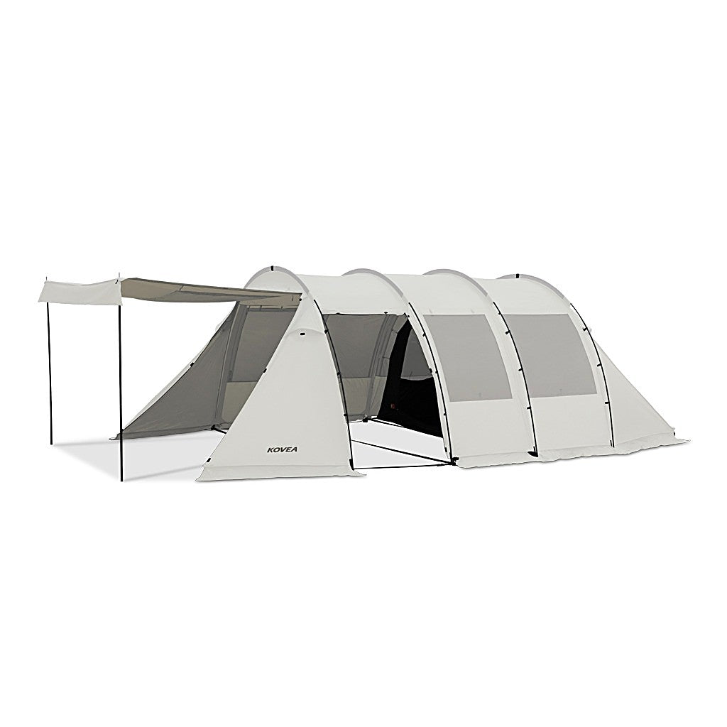 Monster tunnel tent with the front vestibule and awning extended