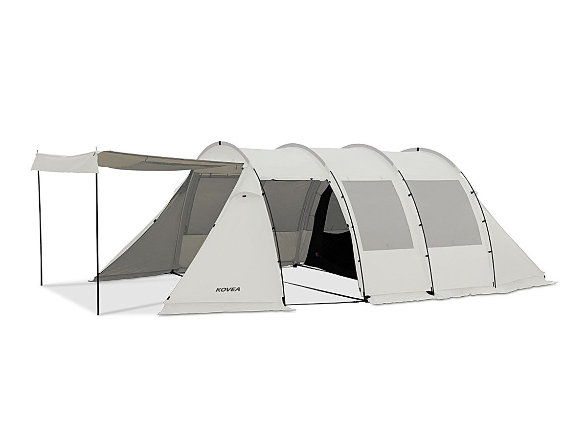 Monster tent with the front and side doors propped open as canopies