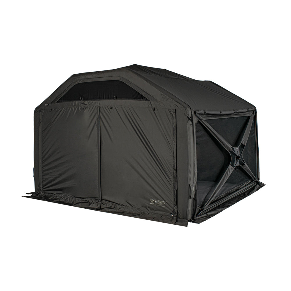 Monterra Cubex 2.8 air shelter pitched, cubic hybrid air-frame tent in Void Midnight