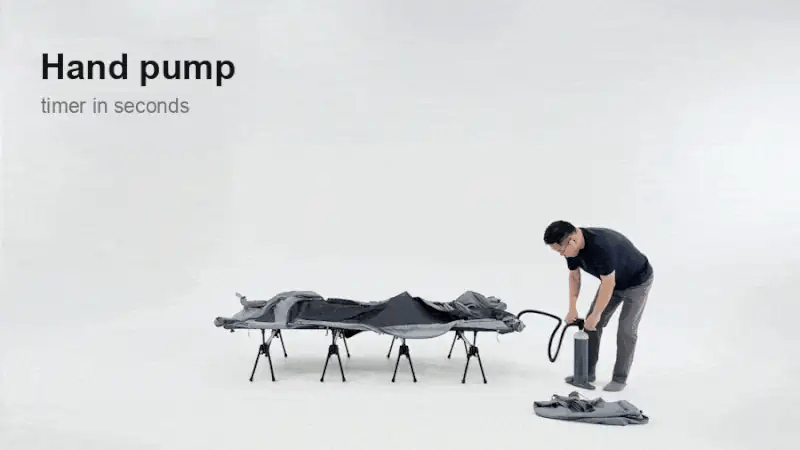 Neo Nest 80 Air pitched with the included hand pump, on-screen timer in seconds (cot sold separately)