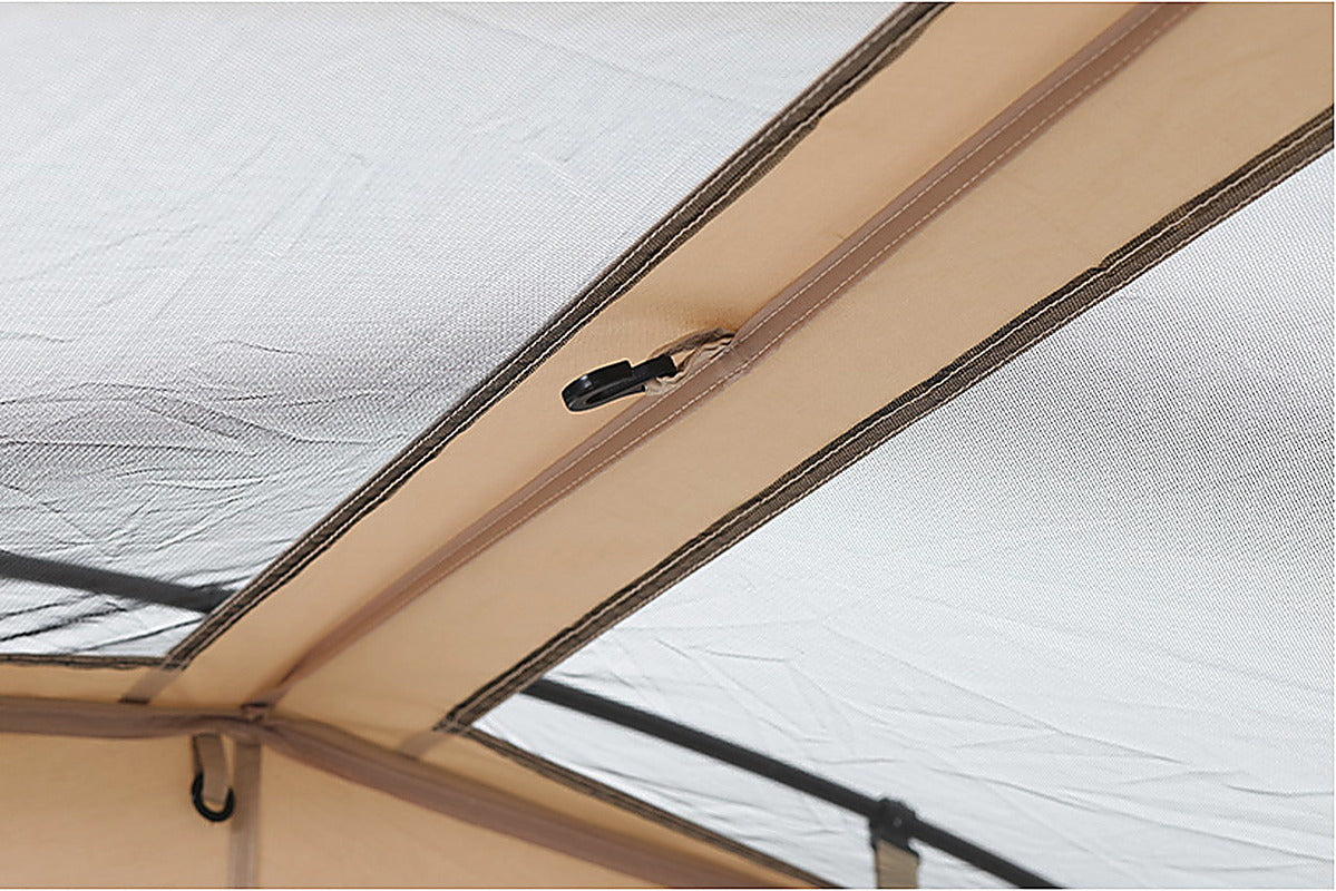Zippered ceiling window strip running between the mesh ceiling panels of the Neo Nest 80.
