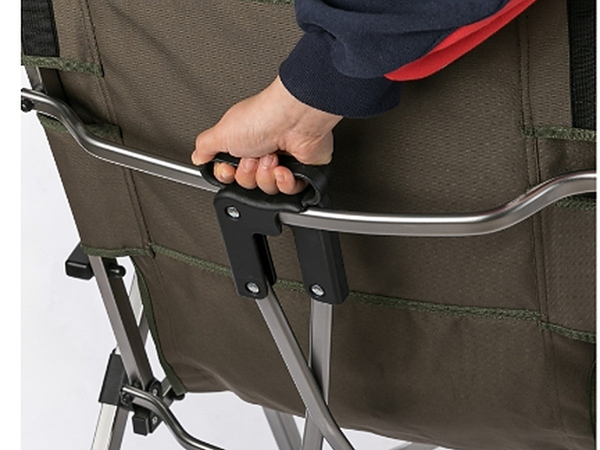 Hand releasing the one-touch lock at the rear frame