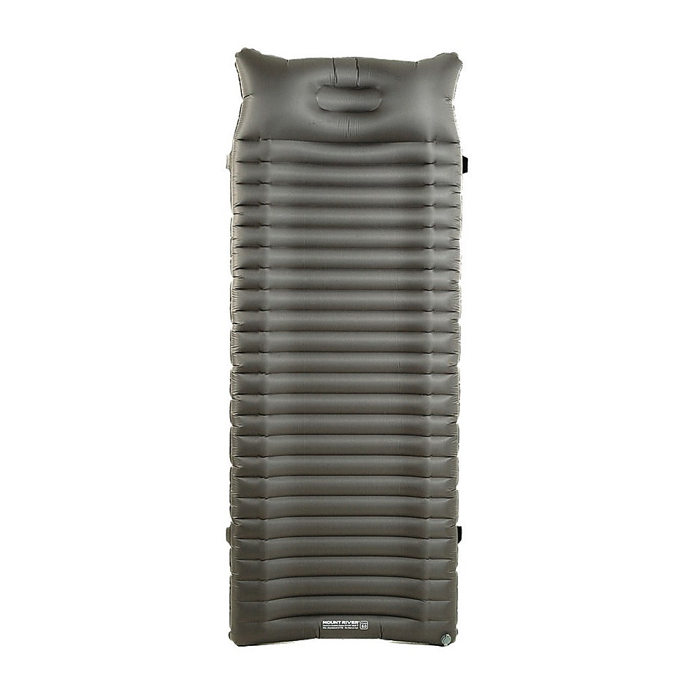 Sky Mat Wave 77 sleeping pad in Dark Gray, top-down studio view with the built-in pillow at the head end.