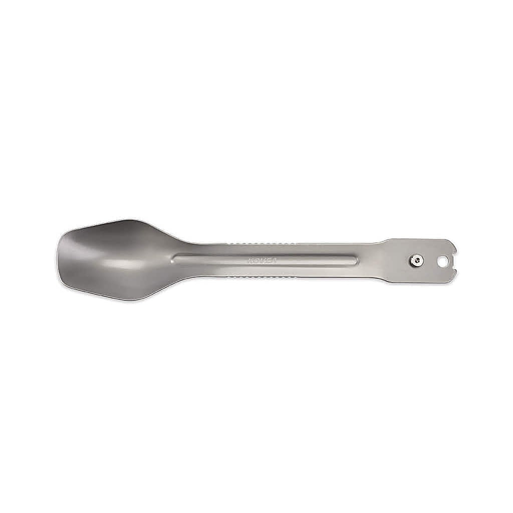 Stainless steel spoon with a wrench-style hinge end