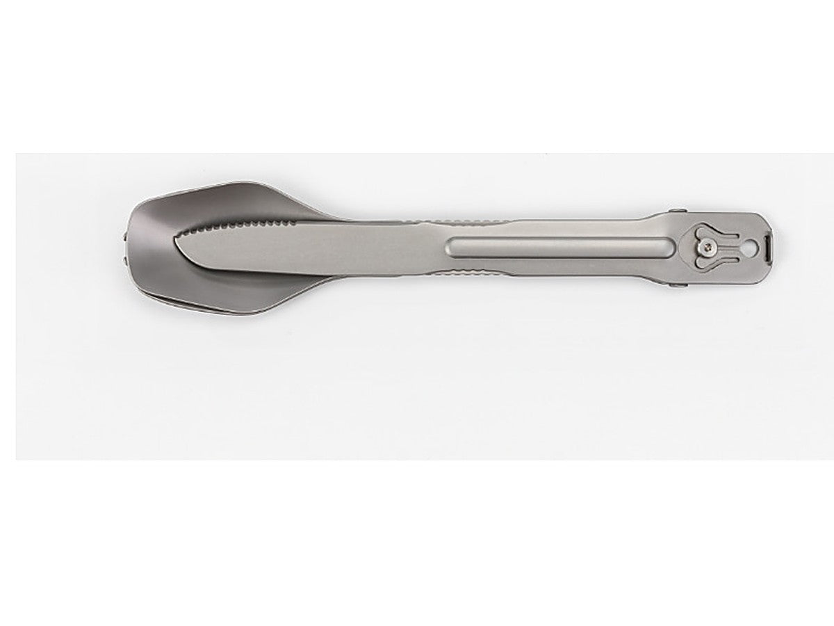 Spoon, fork, and knife nested together into one compact stack