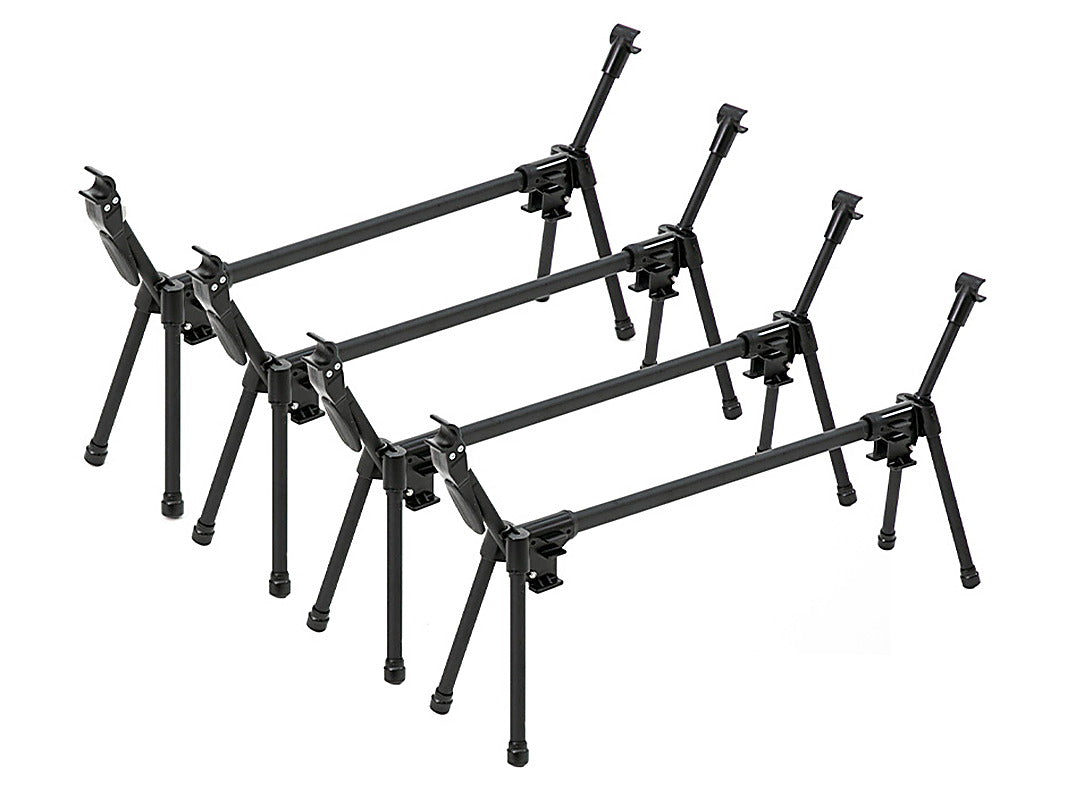 Four Wide Cot 80 leg frames with their poles unfolded, on a white studio background.