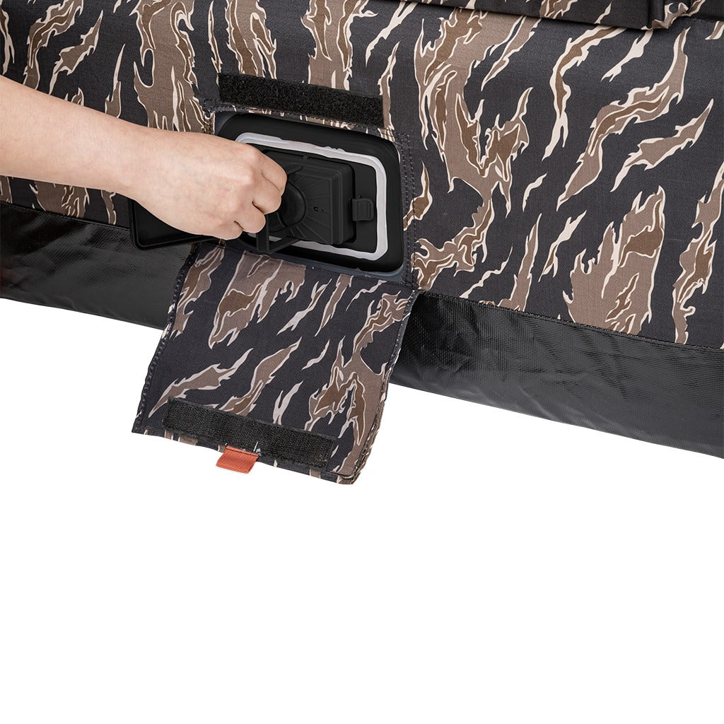 KC-certified battery air pump attached to the sofa's rear pocket