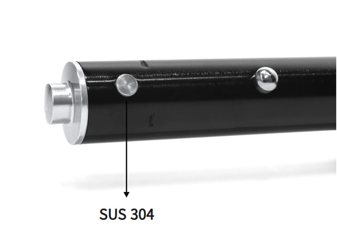 Close-up of a black leg end with a SUS 304 stainless steel pin at the high-stress joint
