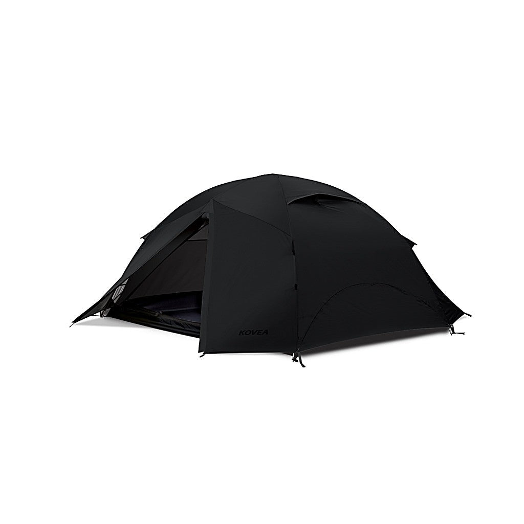 X-Core N Shelter in Black, front three-quarter view with the door open