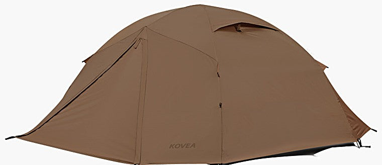Tent with the front fly closed all the way down